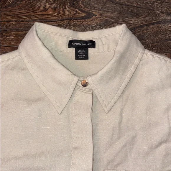 Karen Millen Off-White Linen Blend Button-Down Contrast Piping Size 6  EUC - Picture 5 of 9